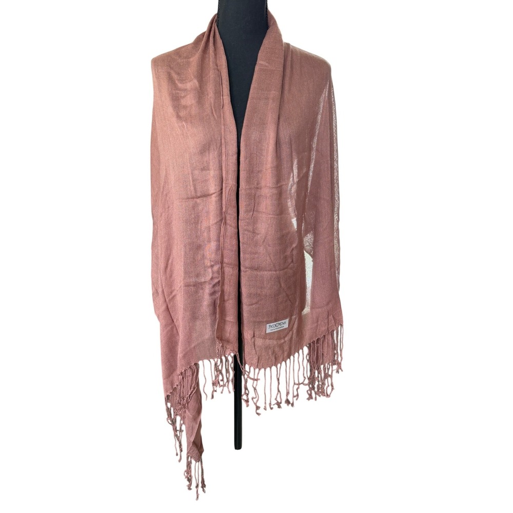 Pashmina 100% Pashmina Scarf Shawl Dusty Rose Brown Pink Fringed Wrap Women